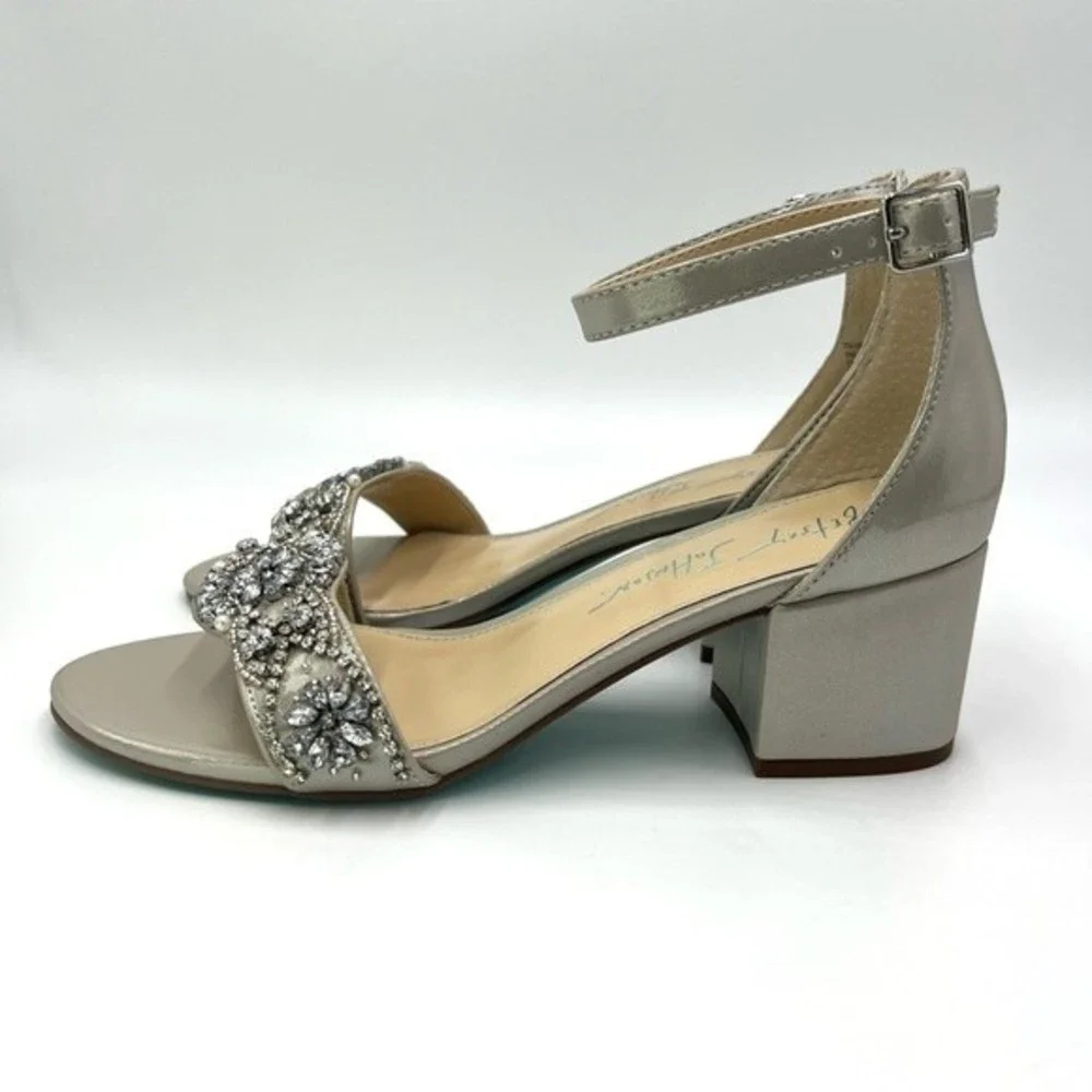 Betsey Johnson Size 6 Mel Silver Jeweled‎ Jewel Block Dress Heels Sandals Shoes